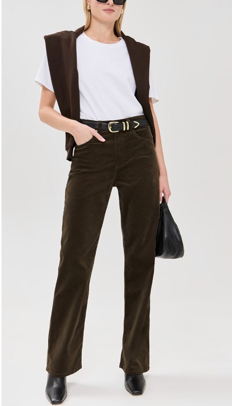 AG Womens 30 Brown Kora High Rise Wide Leg Corduroy Casual Dress Pants Designer